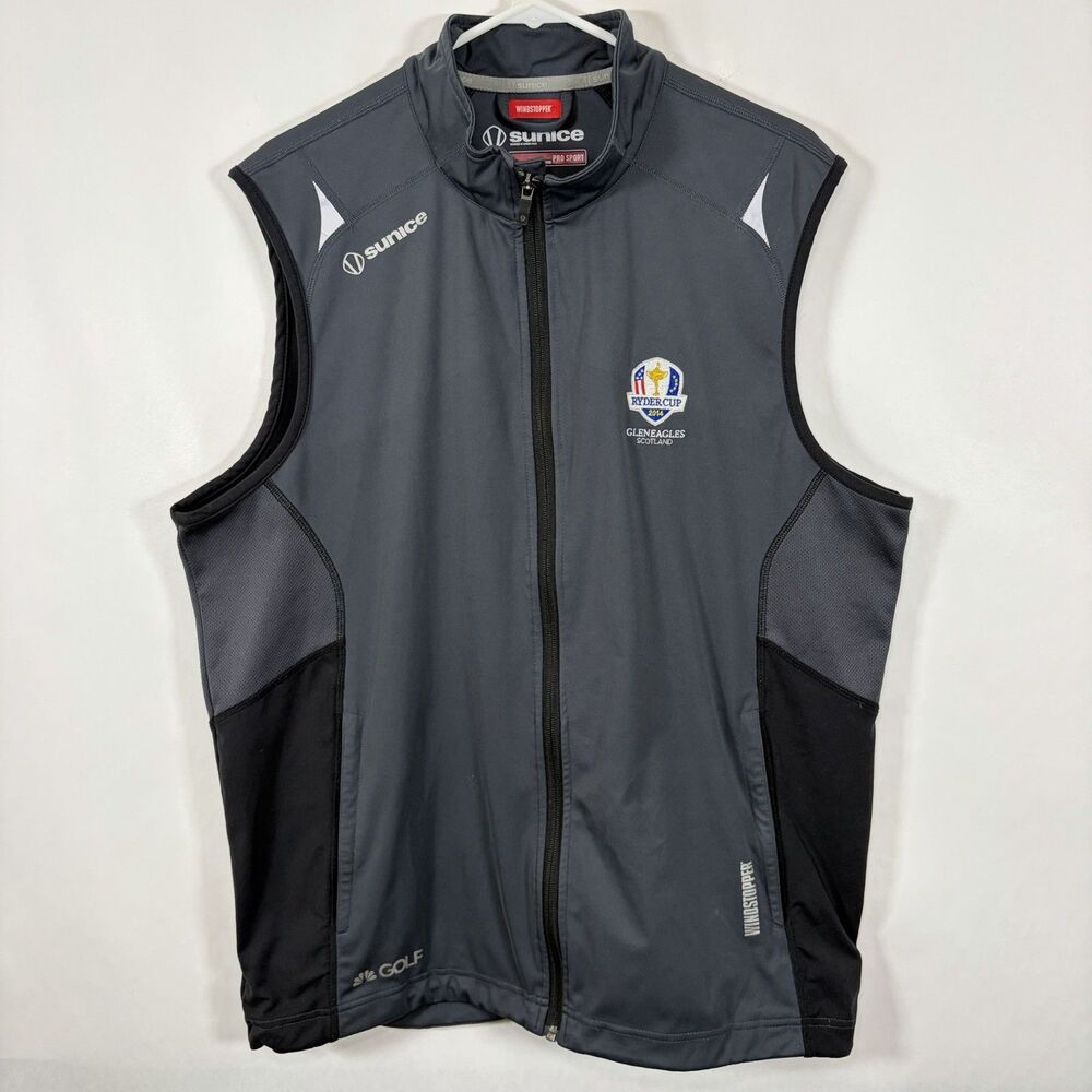 Sunice 2014 Ryder Cup Gleneagles Scotland Full Zip Windbreaker Vest Mens XL Gray